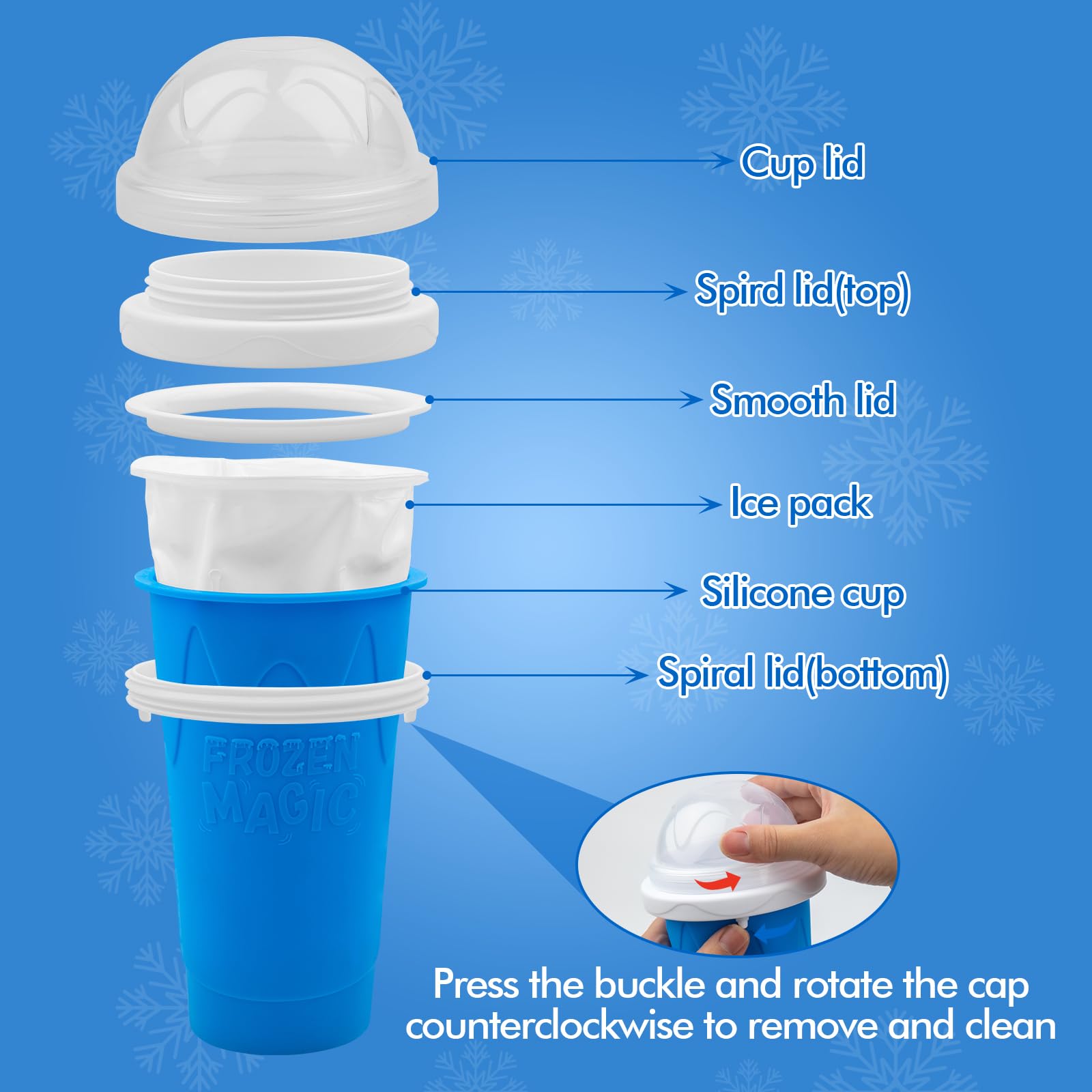 Honbuty Slushie Cup in-use with juice or soda creates customizable frozen drinks.