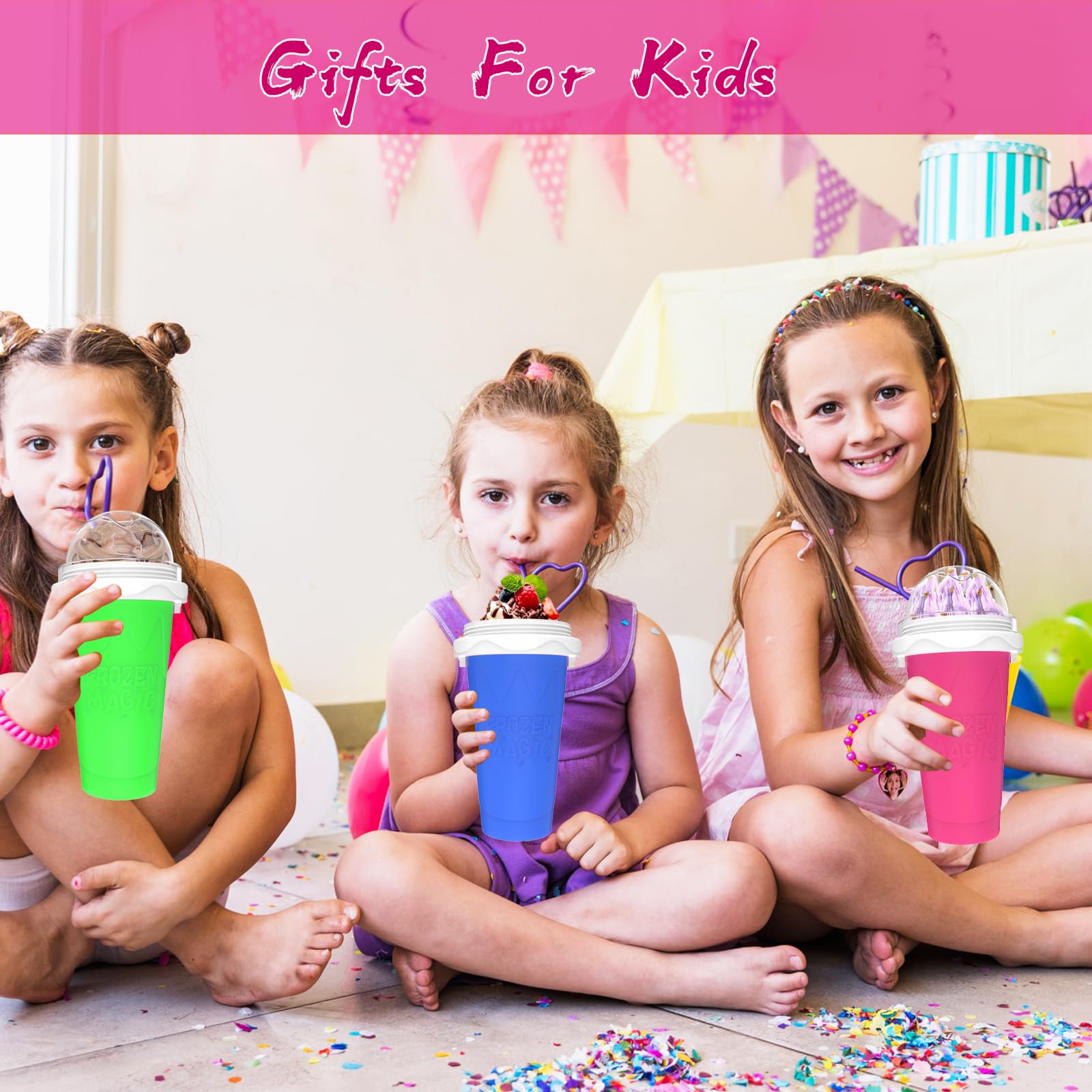 Honbuty Slushie Cup spoon-straw combo enhances convenient sipping and mixing.