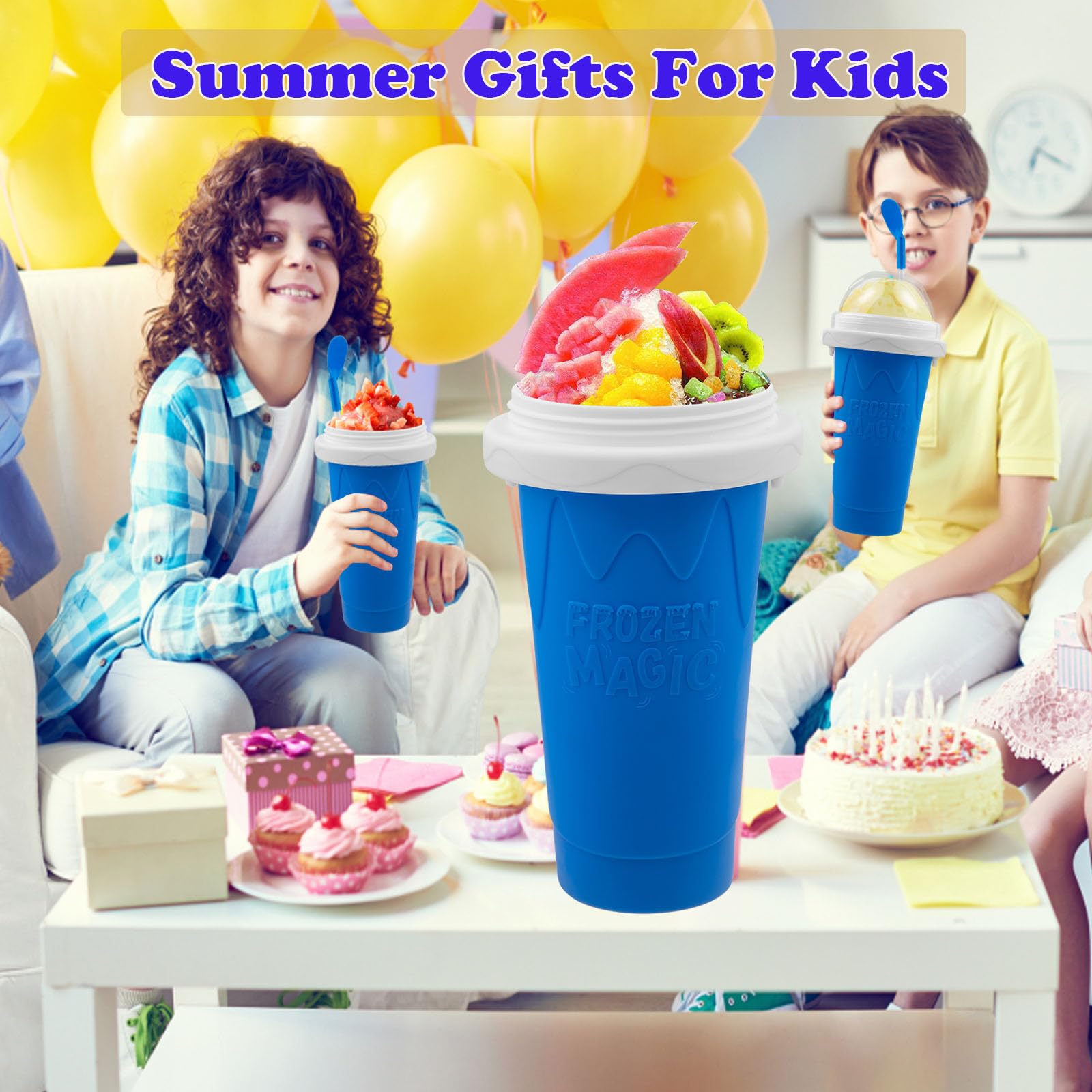 Honbuty Slushie Cup straw and spoon combine for mess-free sipping.