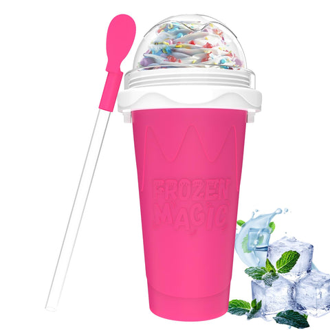 Honbuty Slushie Maker Cup Pink, front view showing compact home-use design.