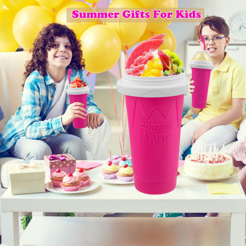 Honbuty Slushie Maker Cup Pink, built-in straw-spoon feature reduces utensils.