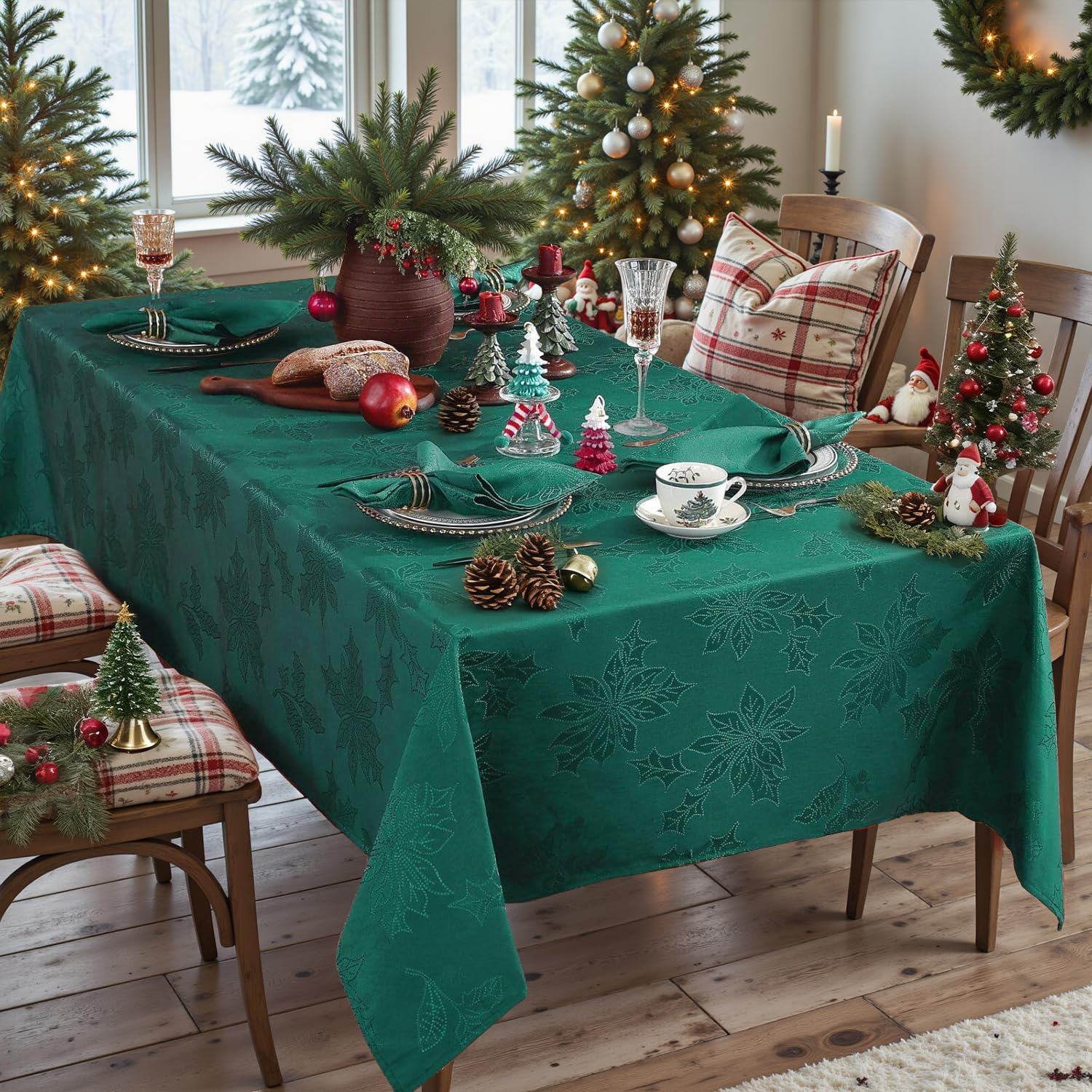 Honellaty Christmas poinsettia tablecloth with festive pattern for holiday dining.