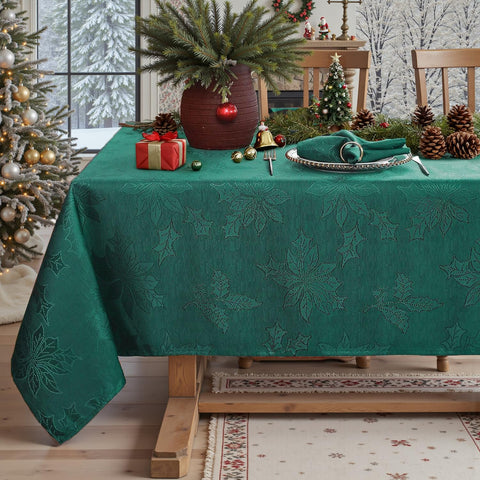 Honellaty green Christmas tablecloth for bright, welcoming meals.