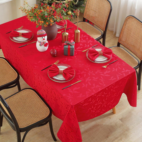 Honellaty rectangle jacquard tablecloth in damask weave for durable holiday tables.