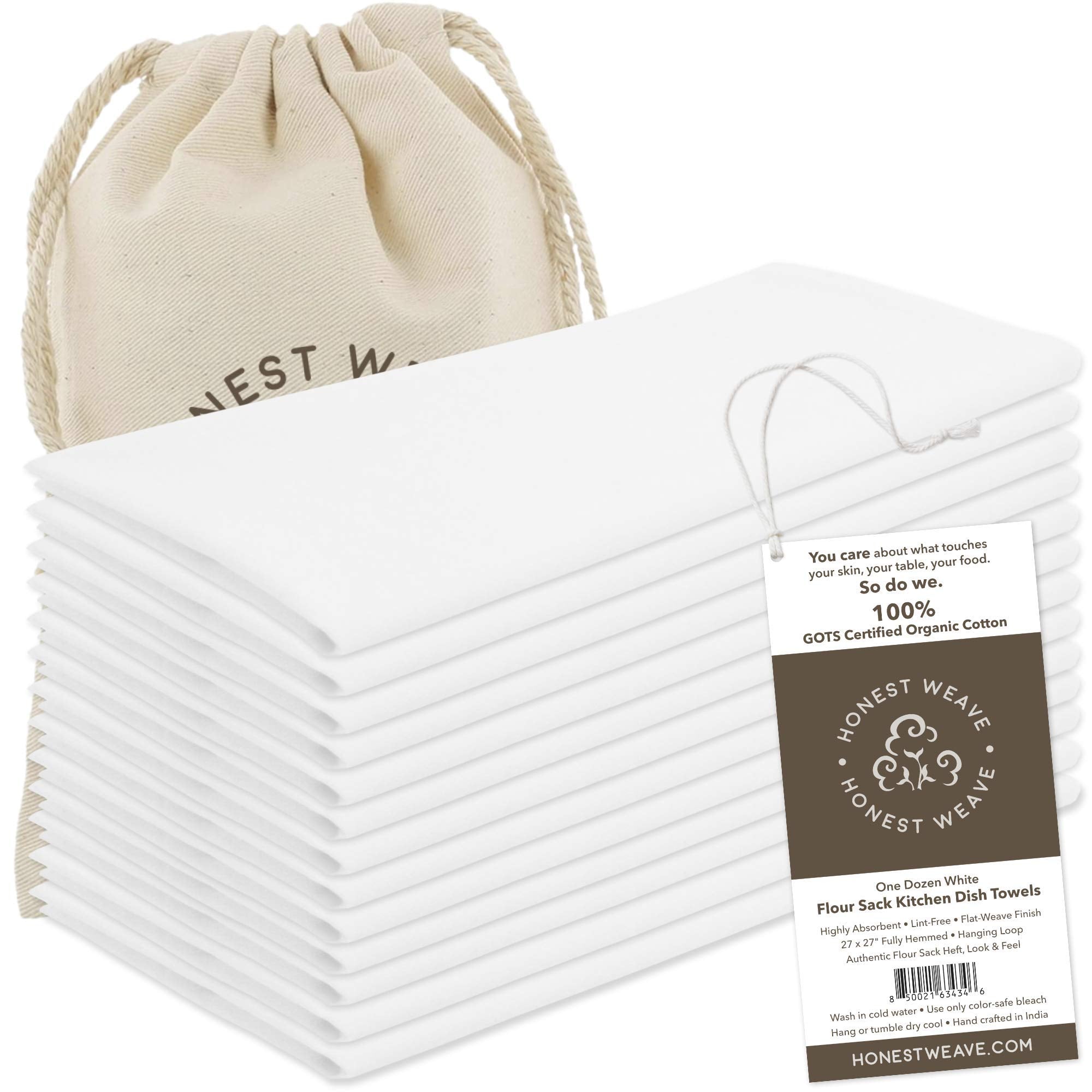 HONEST WEAVE flour sack towel 27x27 white close-up weave for absorbency