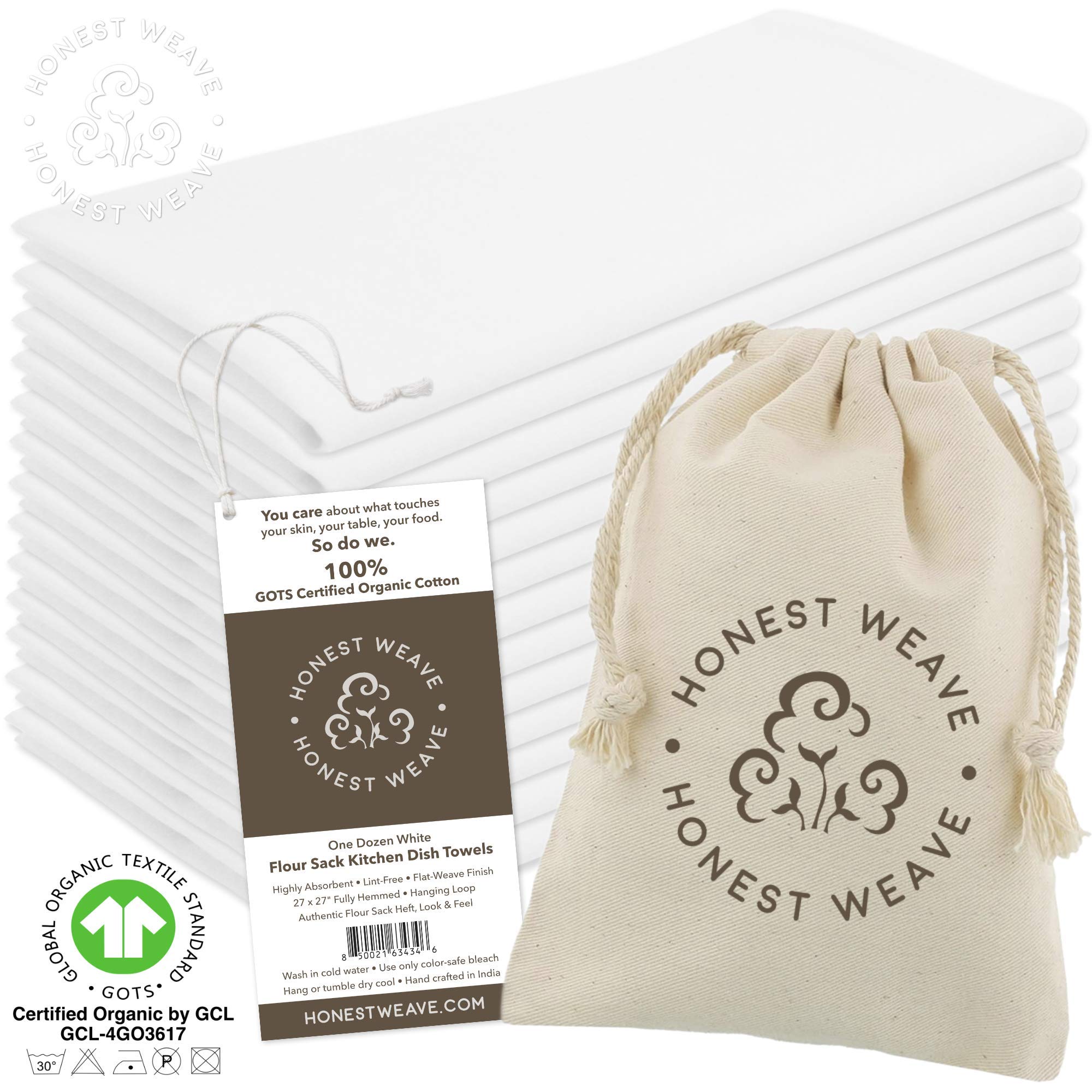 HONEST WEAVE flour sack towel fully hemmed edges for durability