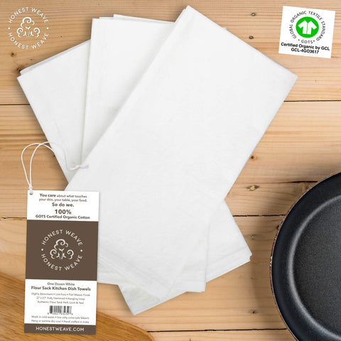 HONEST WEAVE flour sack towel showing mitered corners for a polished look