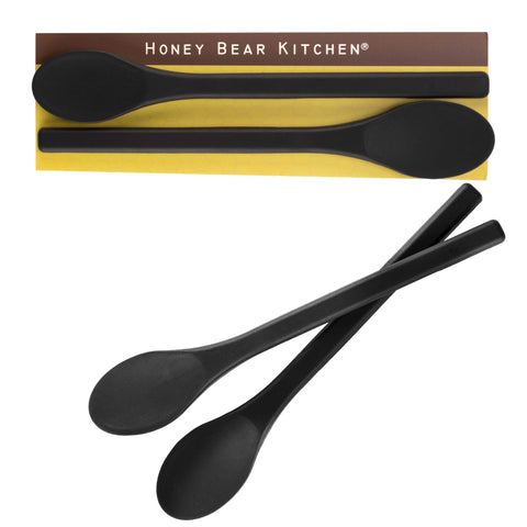 Honey Bear Kitchen silicone stirring spoon set of 2 in black bear finish, ideal for coffee and tea.