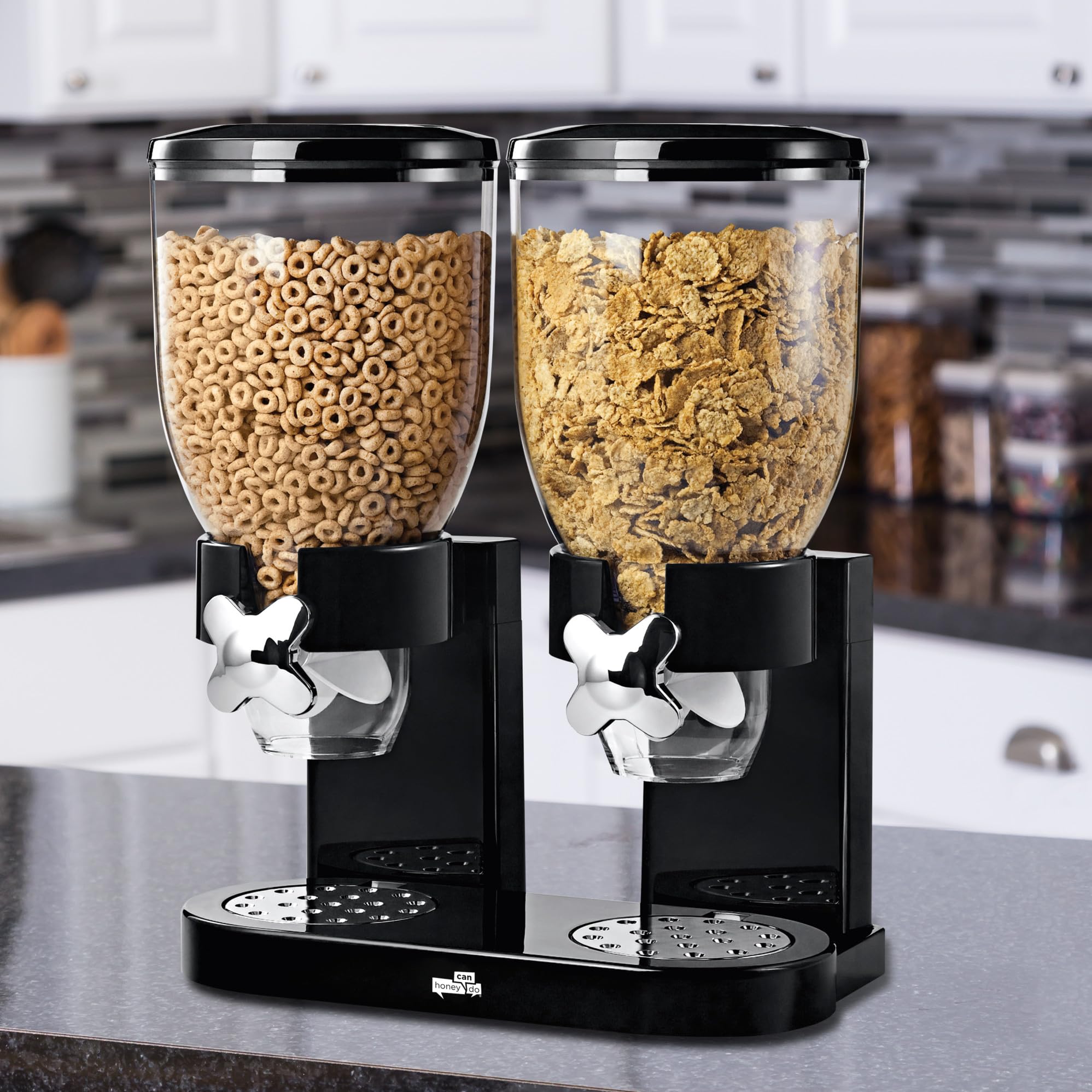 Honey-Can-Do Zevro dual canisters side view with clear lids and fresh contents