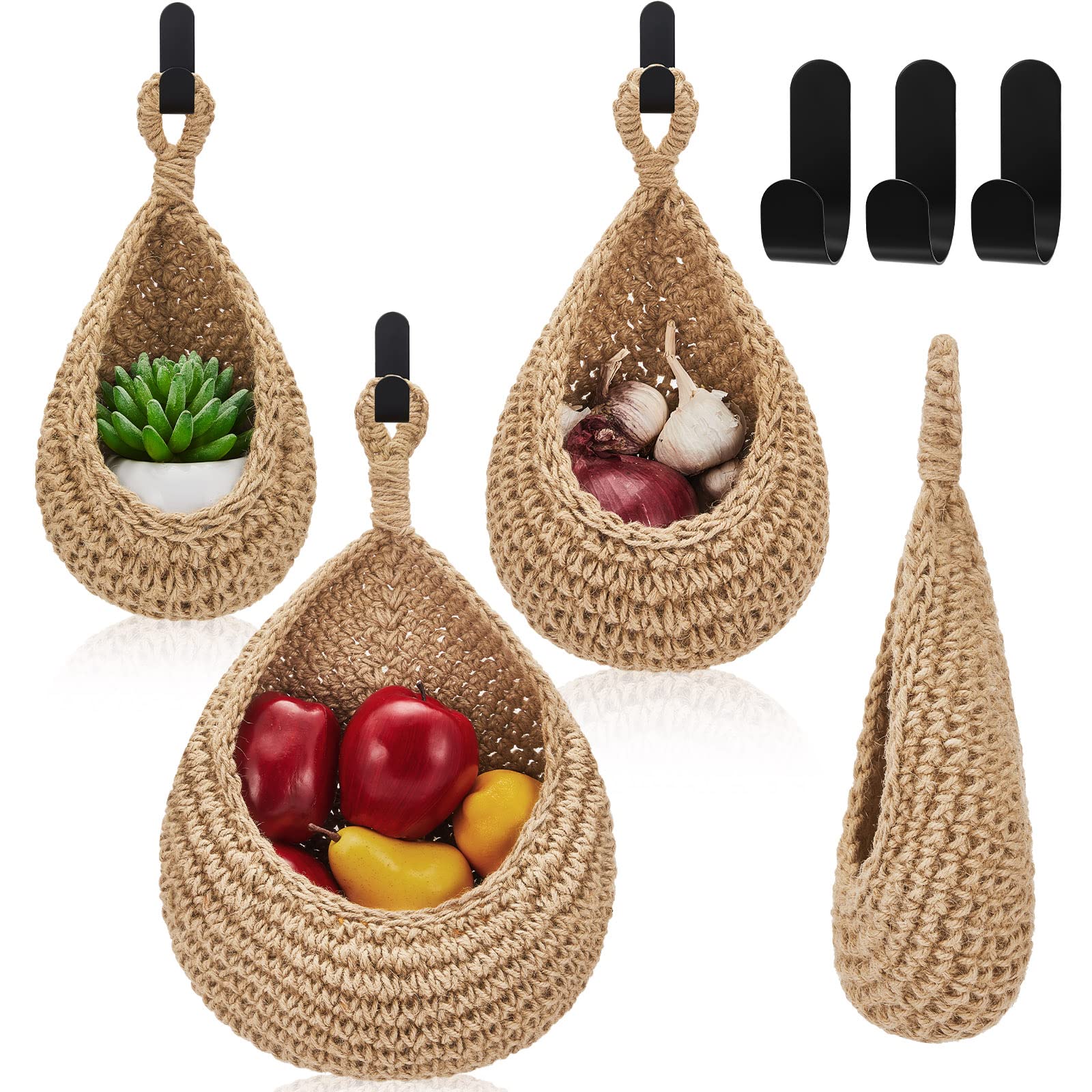 Honeydak boho teardrop basket in light linen for space-saving wall storage.