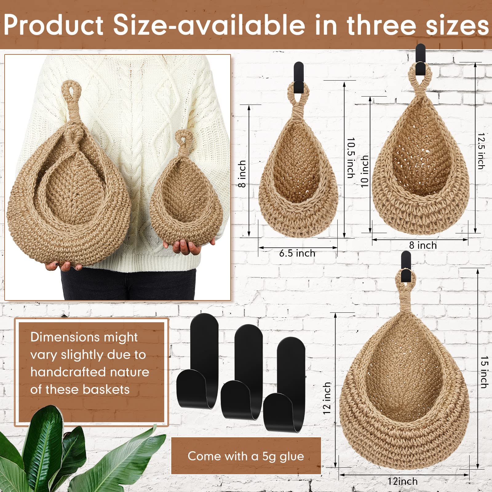 Honeydak boho teardrop basket in medium cotton rope for versatile kitchen organization.