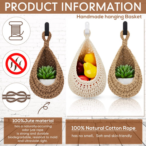 Honeydak boho wall baskets with hooks set for easy hanging and reach.