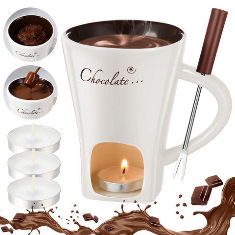 Honeydak chocolate fondue mug with fork for dipping fruit and treats