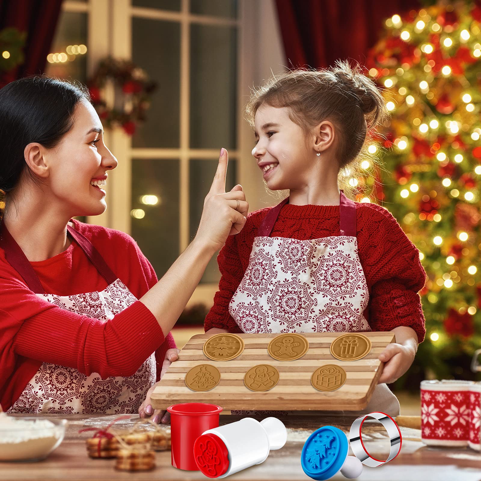 Honeydak stamps feature bells, snowflakes, and trees for festive cookie designs.