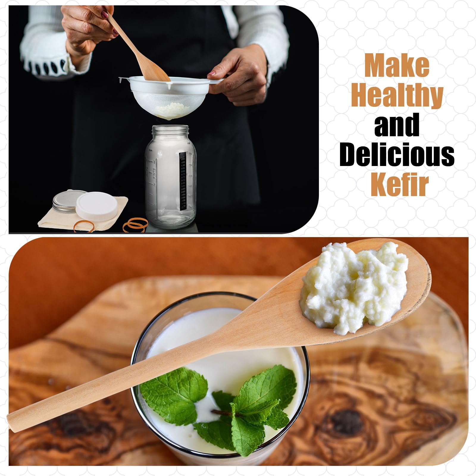 Honeydak long handle stirring spoon gently stirs kefir without harming grains
