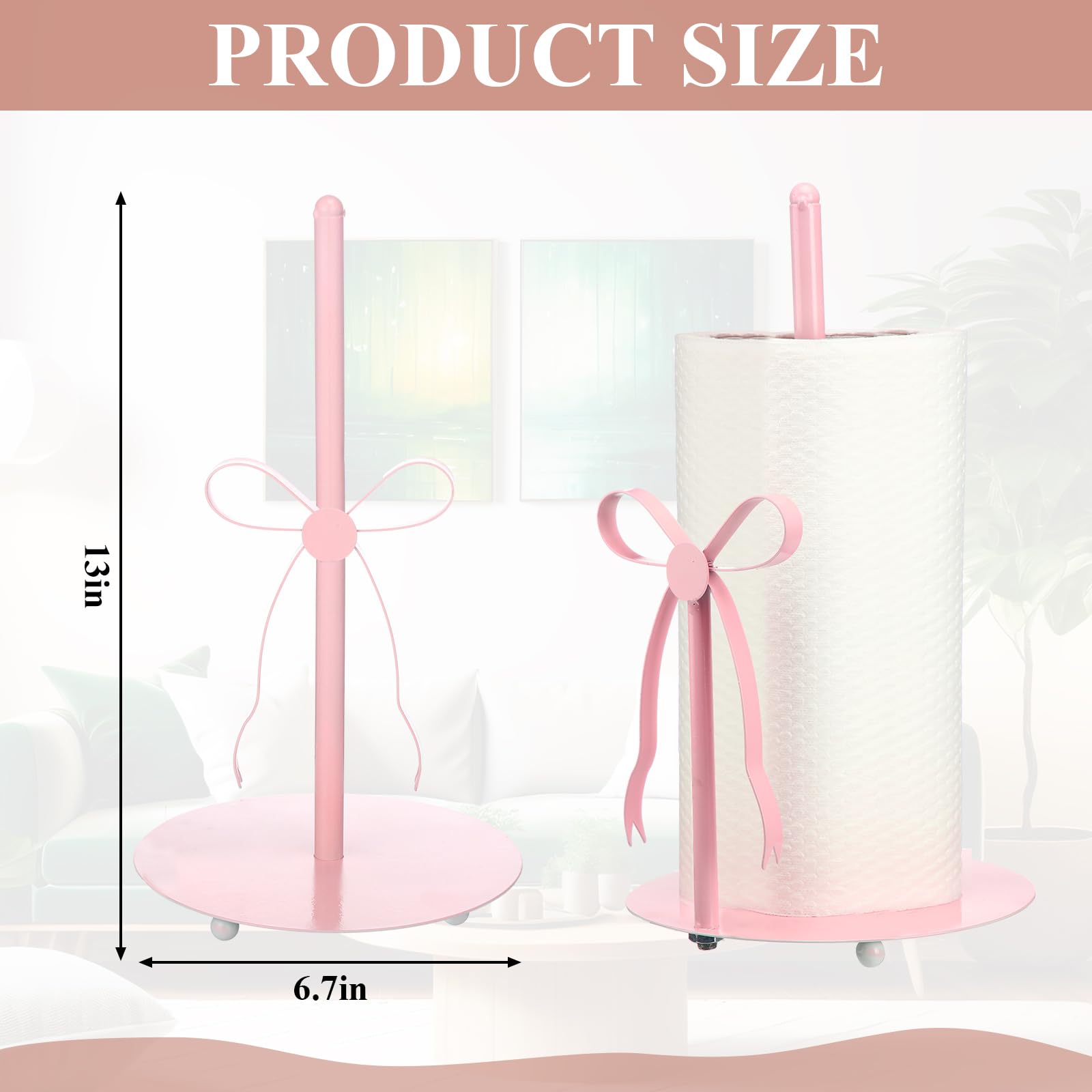 Honeydak pink bow paper towel holder rod height showcases tall, easy-roll access.