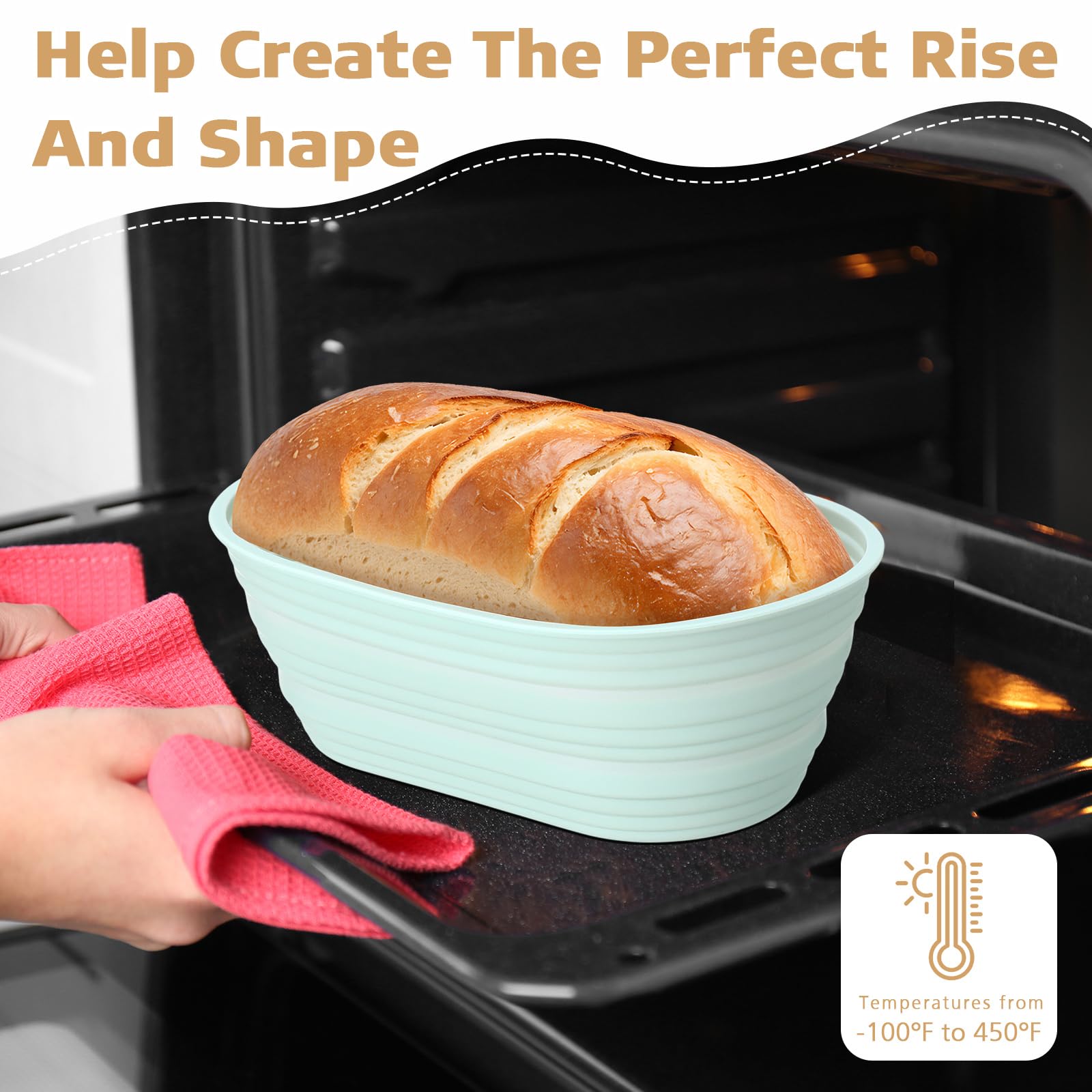 Honeydak silicone bread proofing bowl in use with dough proofing scene.