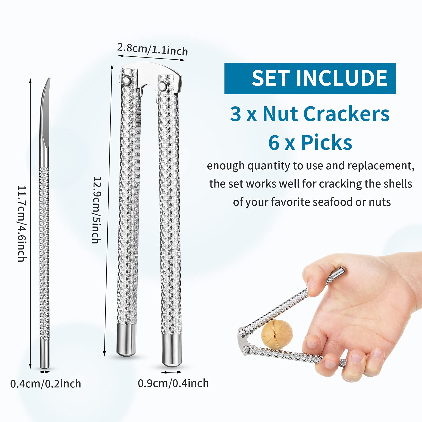 Honeydak stainless steel nutcrackers with ergonomic grip for comfortable shell removal.