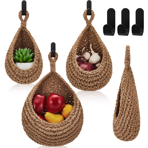 Honeydak teardrop wall basket in linen stores fresh produce neatly.