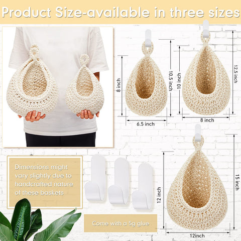 Honeydak three-piece woven basket set with hooks for easy wall organization