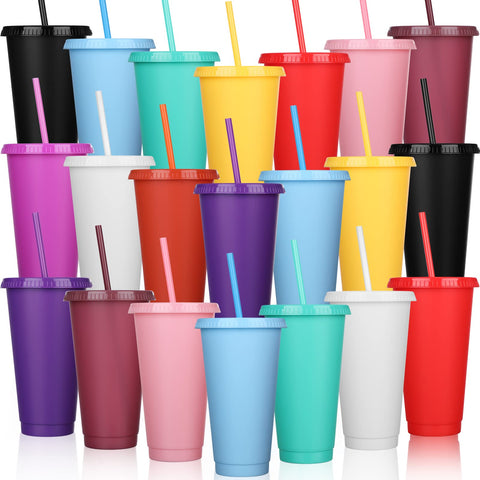 Honeydak 24-27 oz tumbler with lid and straw in solid color, ideal for parties.