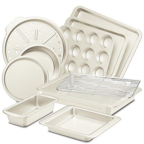HONGBAKE 10-piece bakeware set with versatile pans for everyday baking.