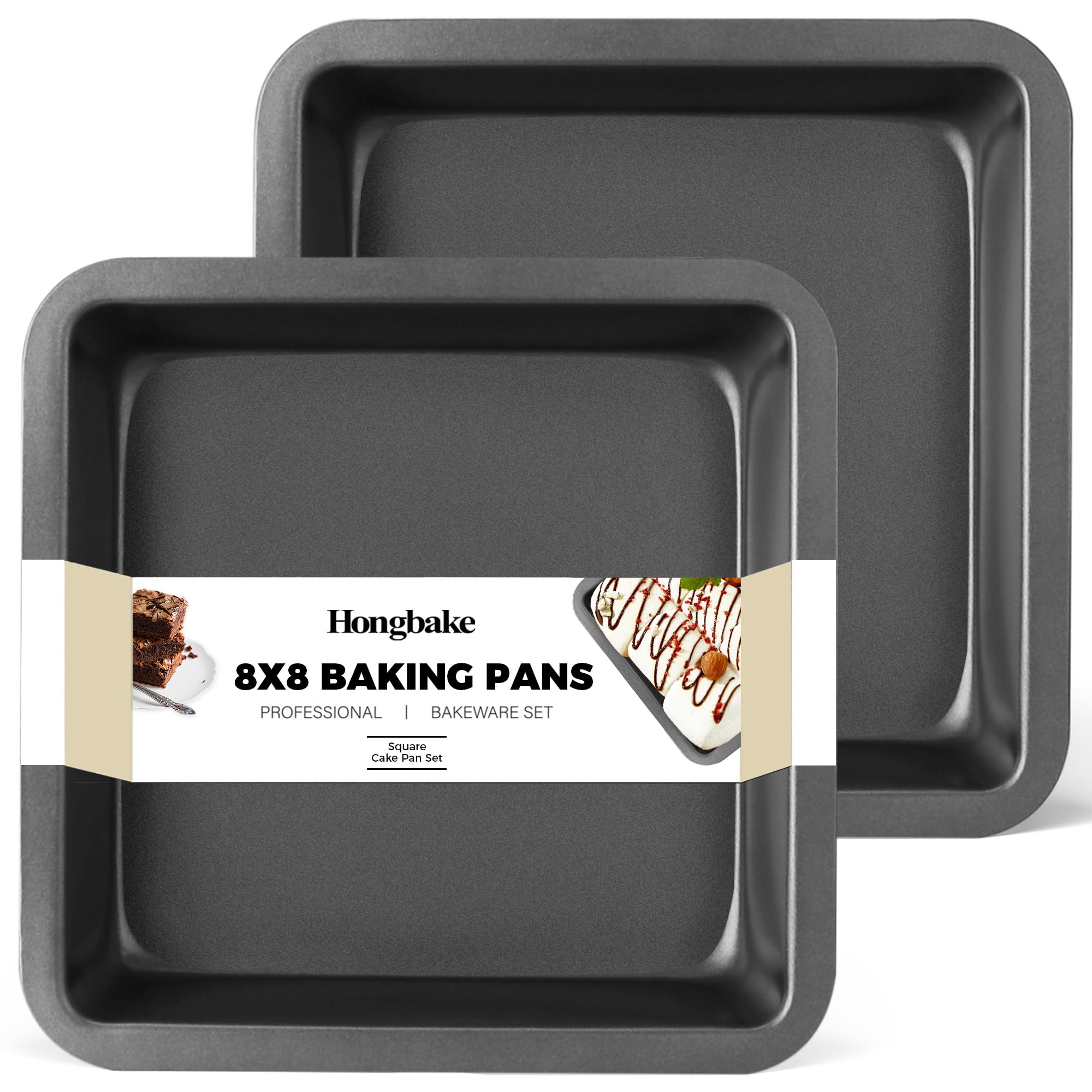 HONGBAKE 8x8 pan exterior view highlighting sturdy construction for even baking.