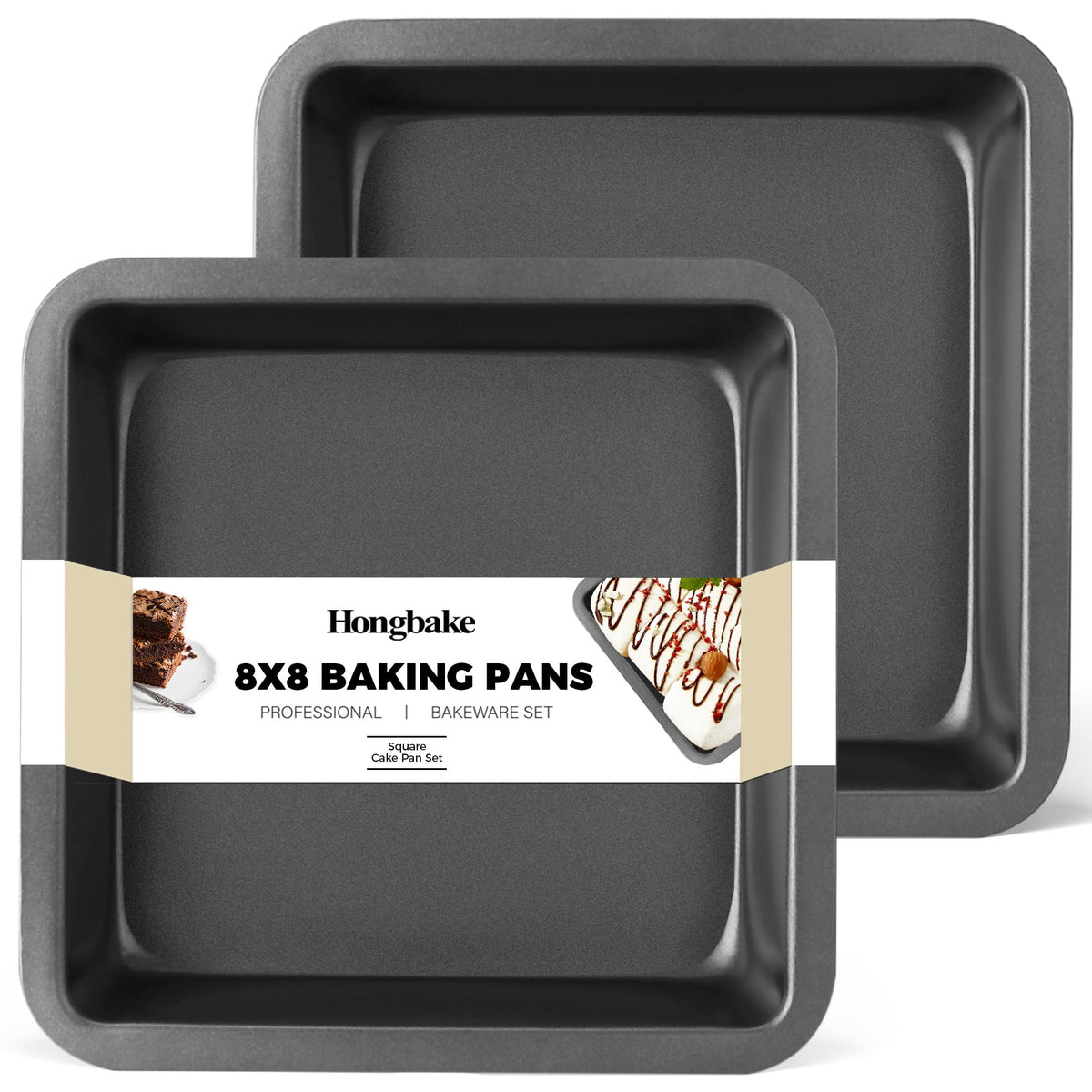 HONGBAKE 8x8 pan exterior view highlighting sturdy construction for even baking.