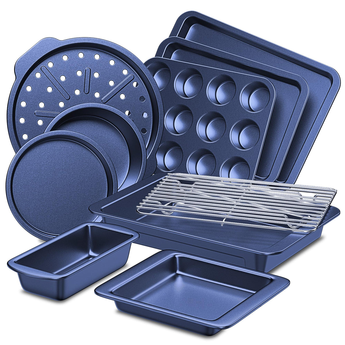 HONGBAKE 10-piece bakeware set laid out for versatile everyday baking.