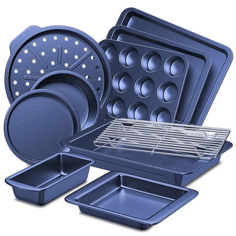 HONGBAKE 10-piece bakeware set laid out for versatile everyday baking.