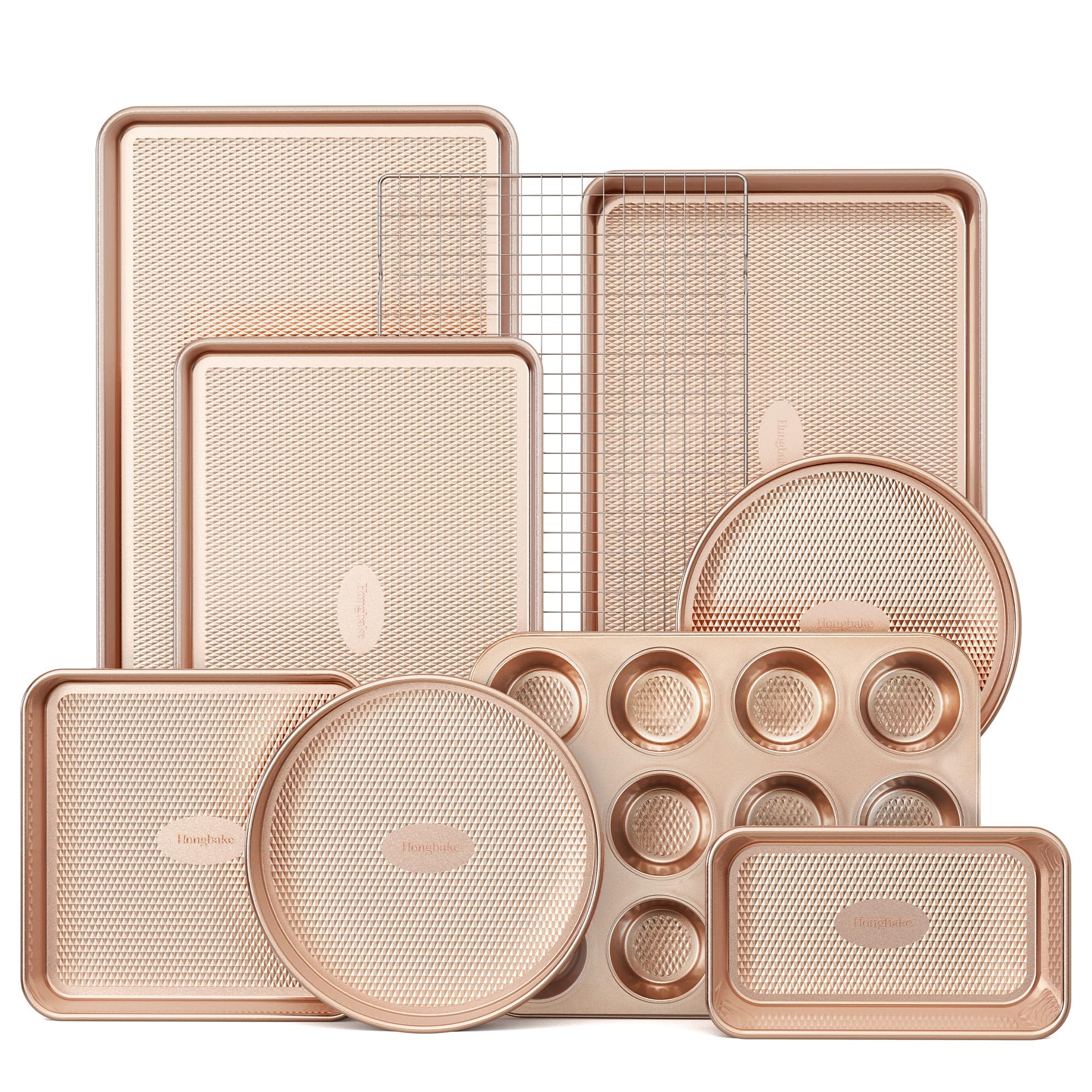 HONGBAKE diamond-texture baking pans set for even heat distribution and stylish kitchen decor.