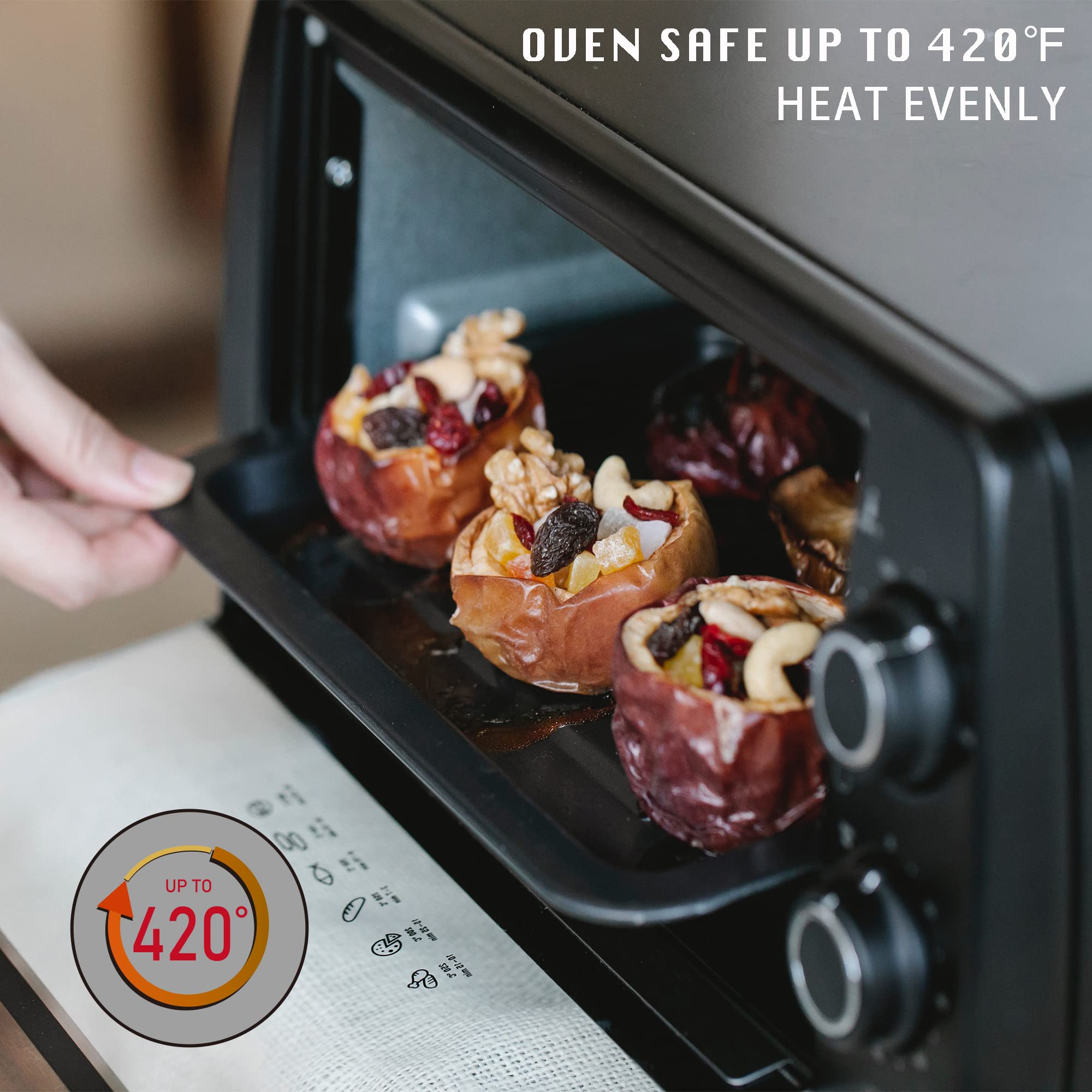 HONGBAKE dark gray bakeware adds modern table appeal for serving baked goods.