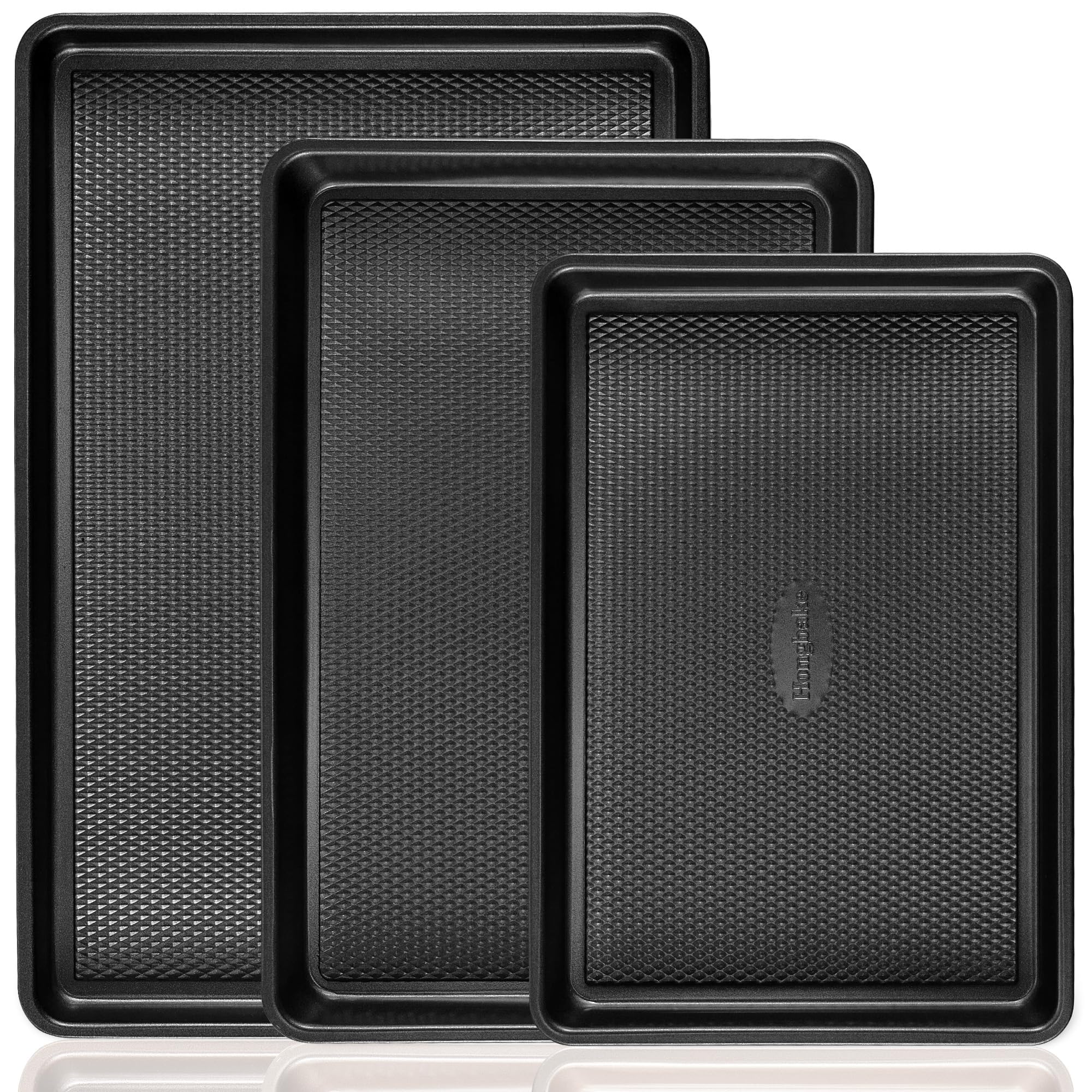 HONGBAKE diamond texture 13x9 cookie sheet for even browning and easy release.