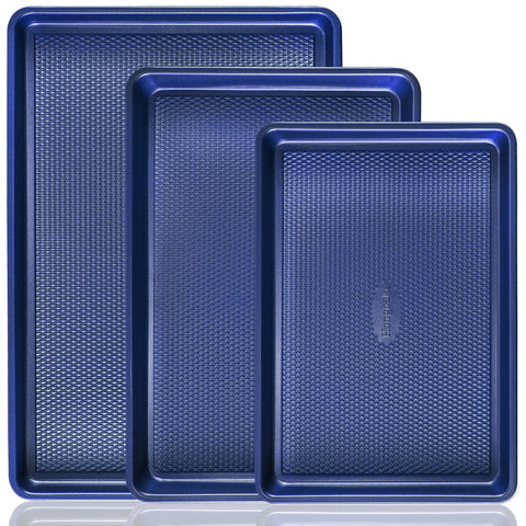 HONGBAKE diamond texture dark blue baking sheet for even heat and easy release.