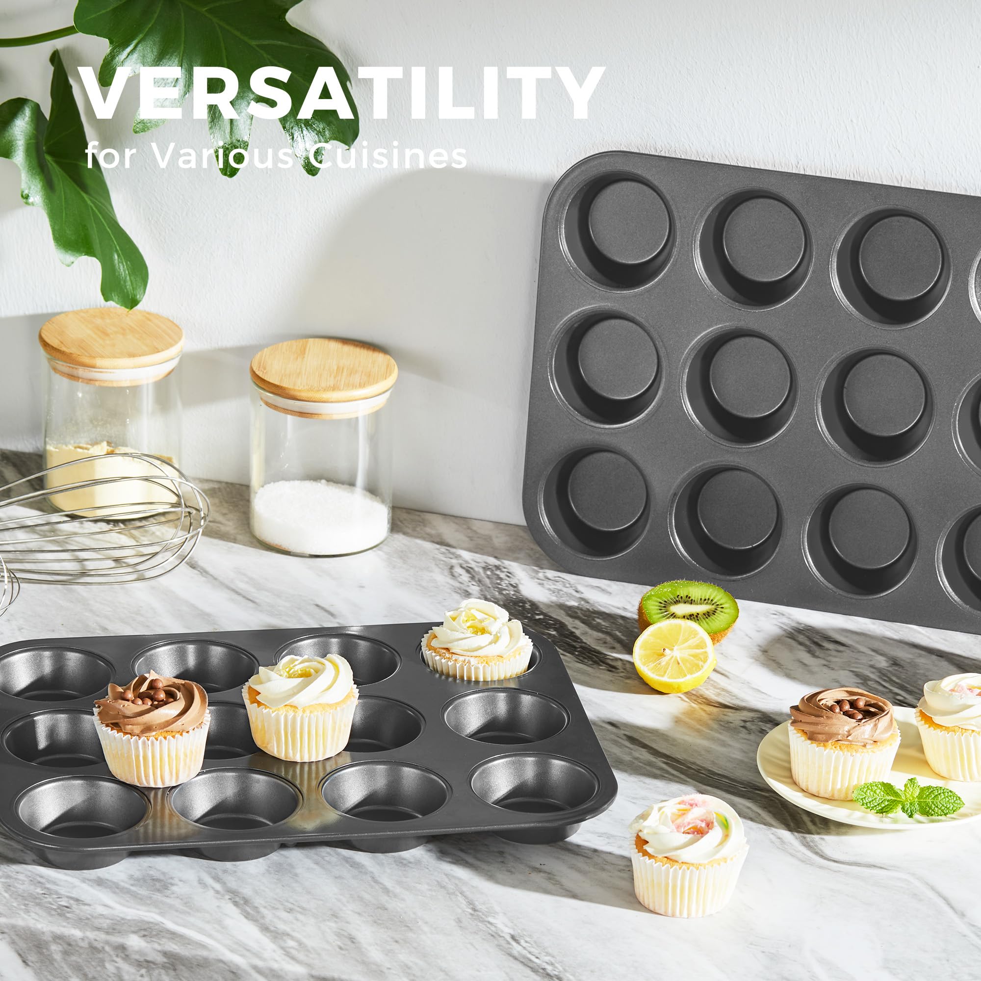 HONGBAKE dishwasher-safe muffin pans for easy cleanup.