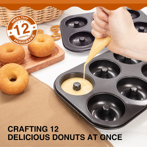 Two Pans in one HONGBAKE donut set with dishwasher-safe note and care tips