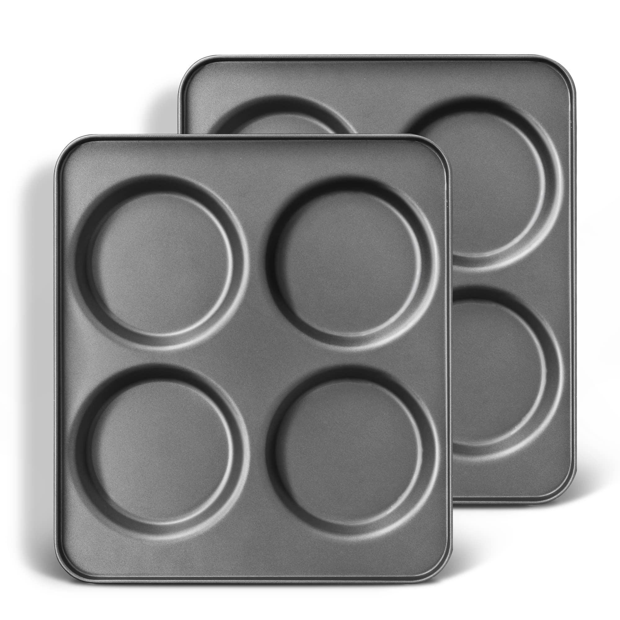 HONGBAKE large muffin top pan set viewed above with four 4-inch cavities for versatile bakes.