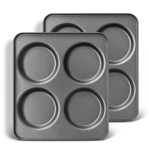 HONGBAKE large muffin top pan set viewed above with four 4-inch cavities for versatile bakes.