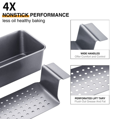 HONGBAKE meatloaf pan withstands up to 450°F for versatile oven use.