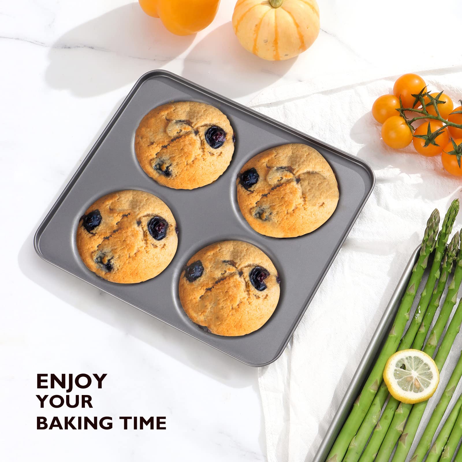 HONGBAKE muffin top pan cavity close-up showing easy-release nonstick surface.