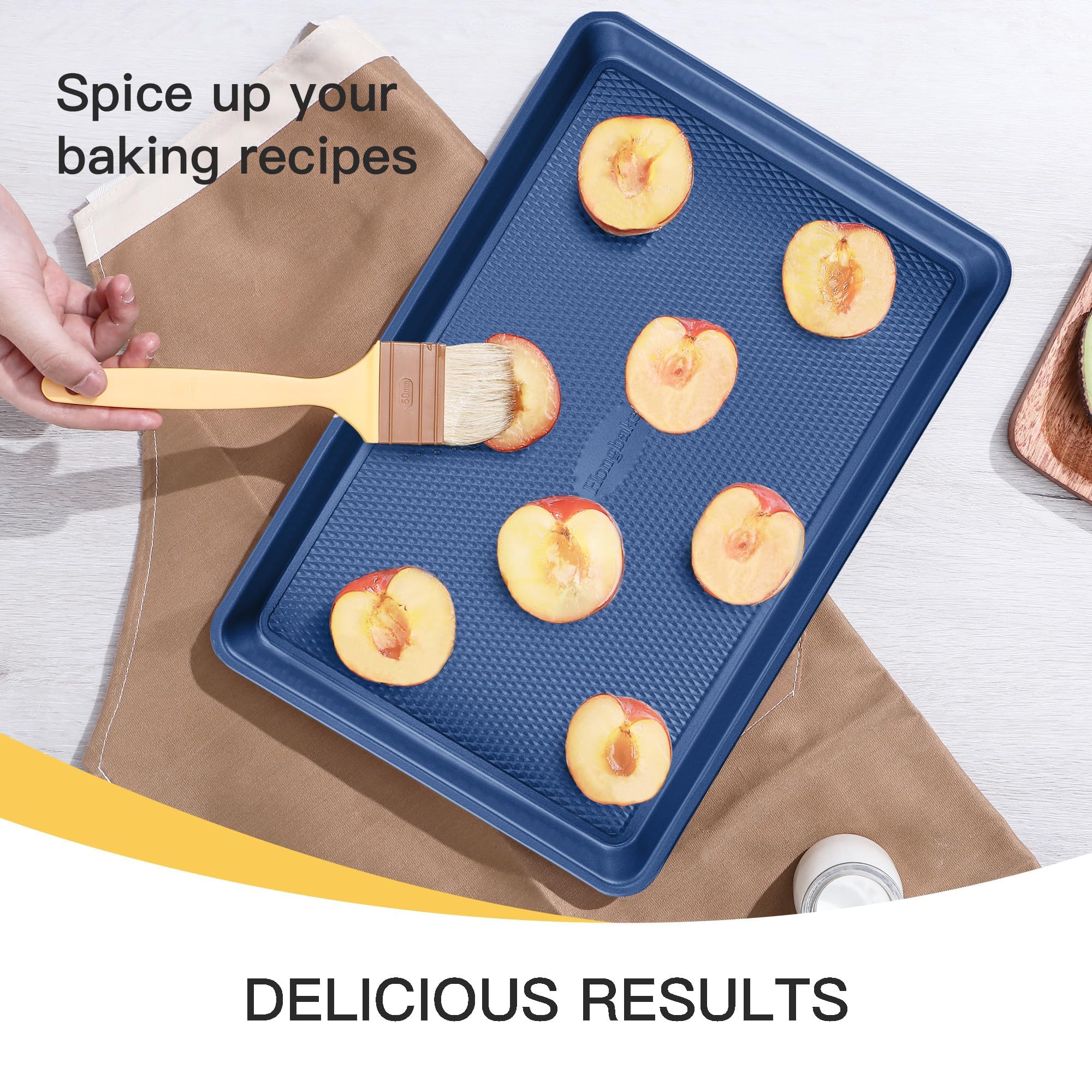 HONGBAKE oven roasting tray in dark blue for vegetables and chicken.