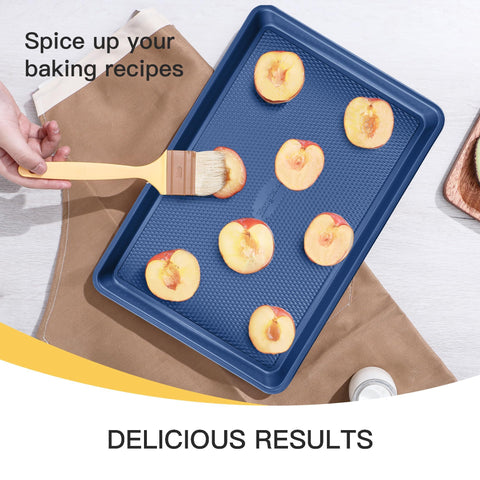 HONGBAKE oven roasting tray in dark blue for vegetables and chicken.