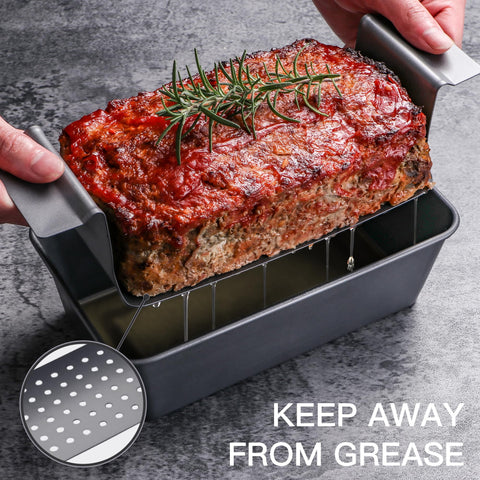 HONGBAKE perforated baking rack promotes fat drainage while keeping loaf intact and juicy.