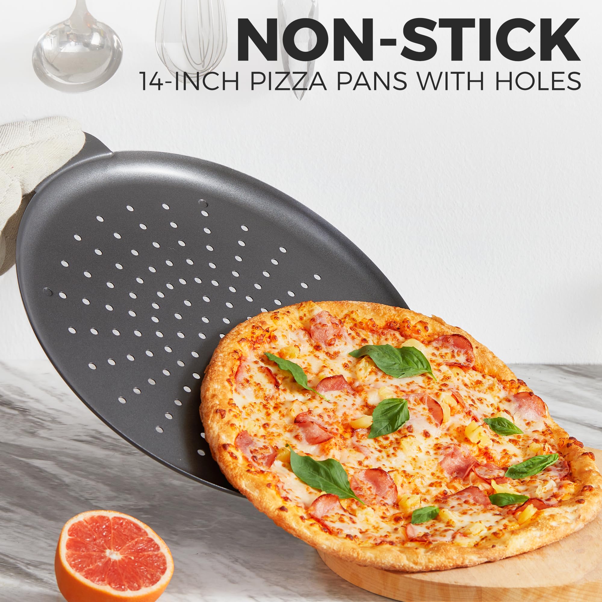 HONGBAKE pizza pan wide handles for easy grip and safe transfer