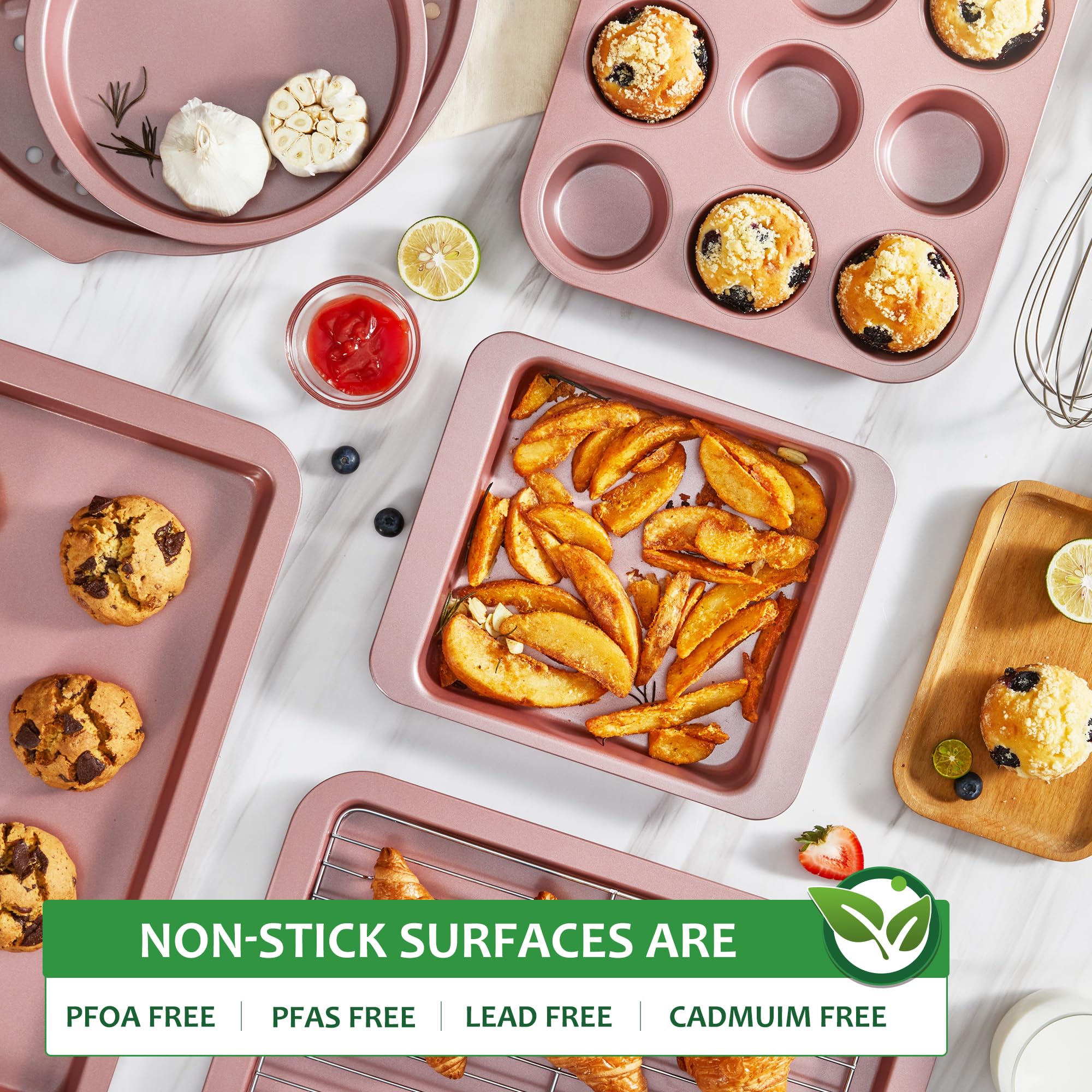 HONGBAKE stackable design saves cabinet space and organizes bakeware