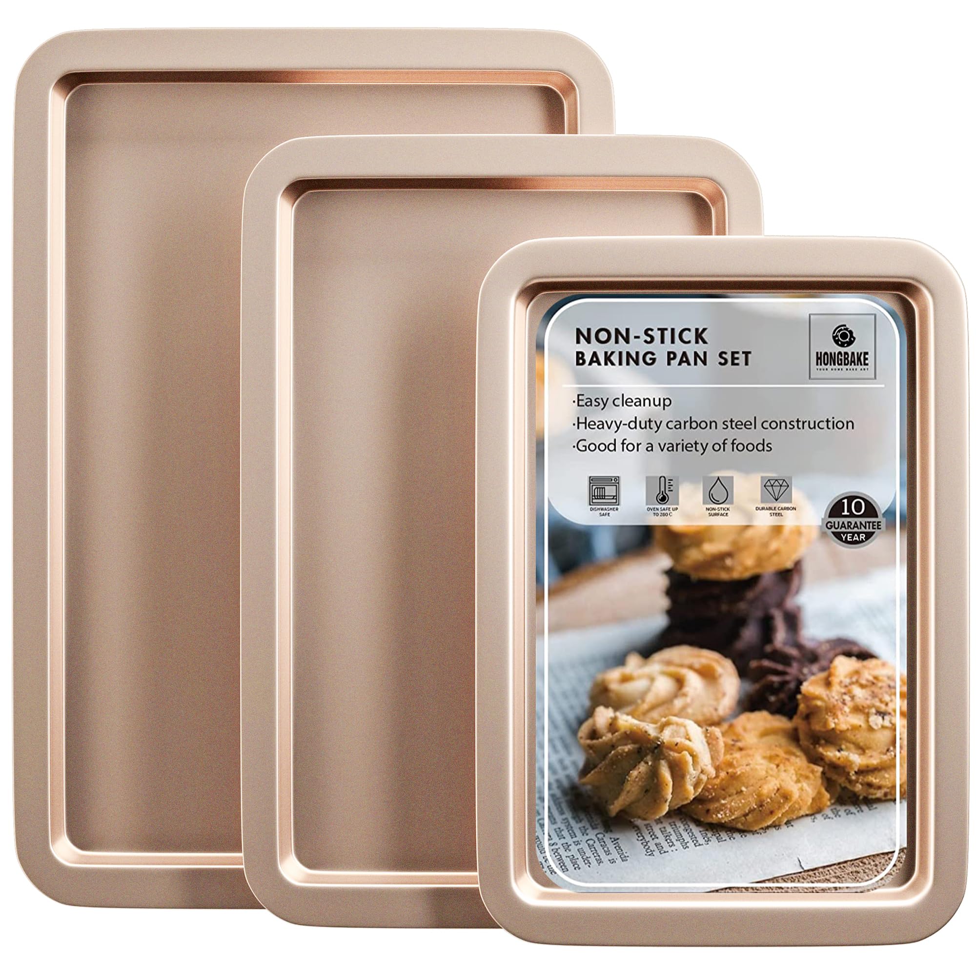 HONGBAKE three-pack nonstick cookie sheets for easy food release