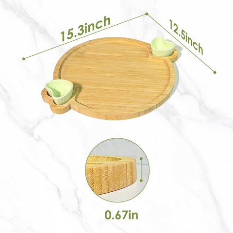 Hongsane ceramic bowls for dips accompany the board for sauces, olives, and honey.