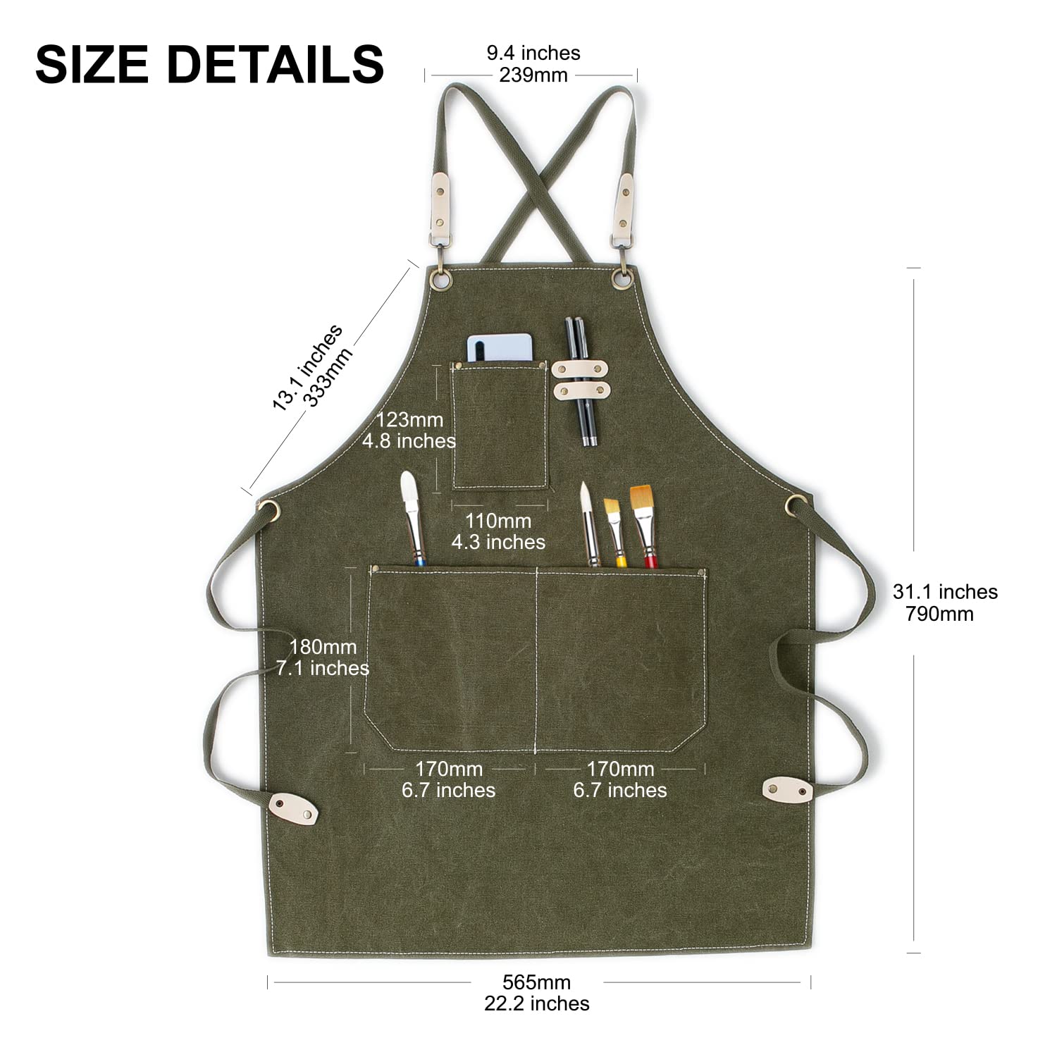 Hongsome Art Apron green cross-back strap helps prevent neck strain