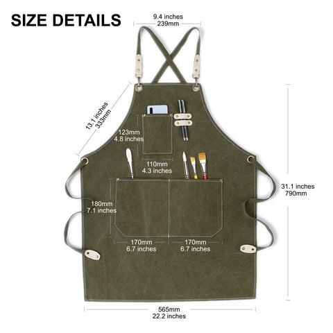 Hongsome Art Apron green cross-back strap helps prevent neck strain