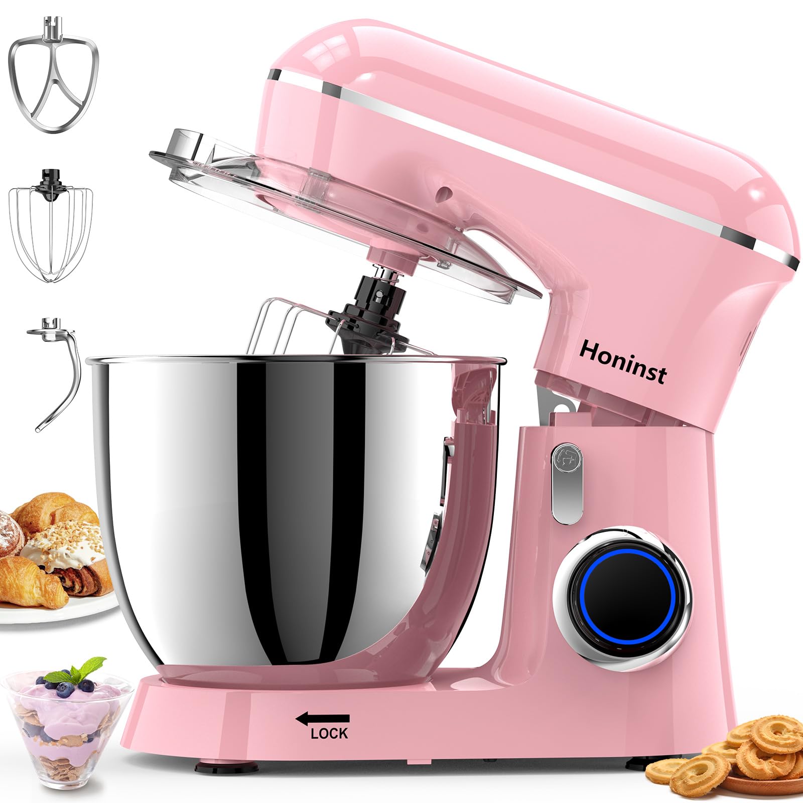 Honinst stand mixer with a 6.5-quart bowl ready for baking.